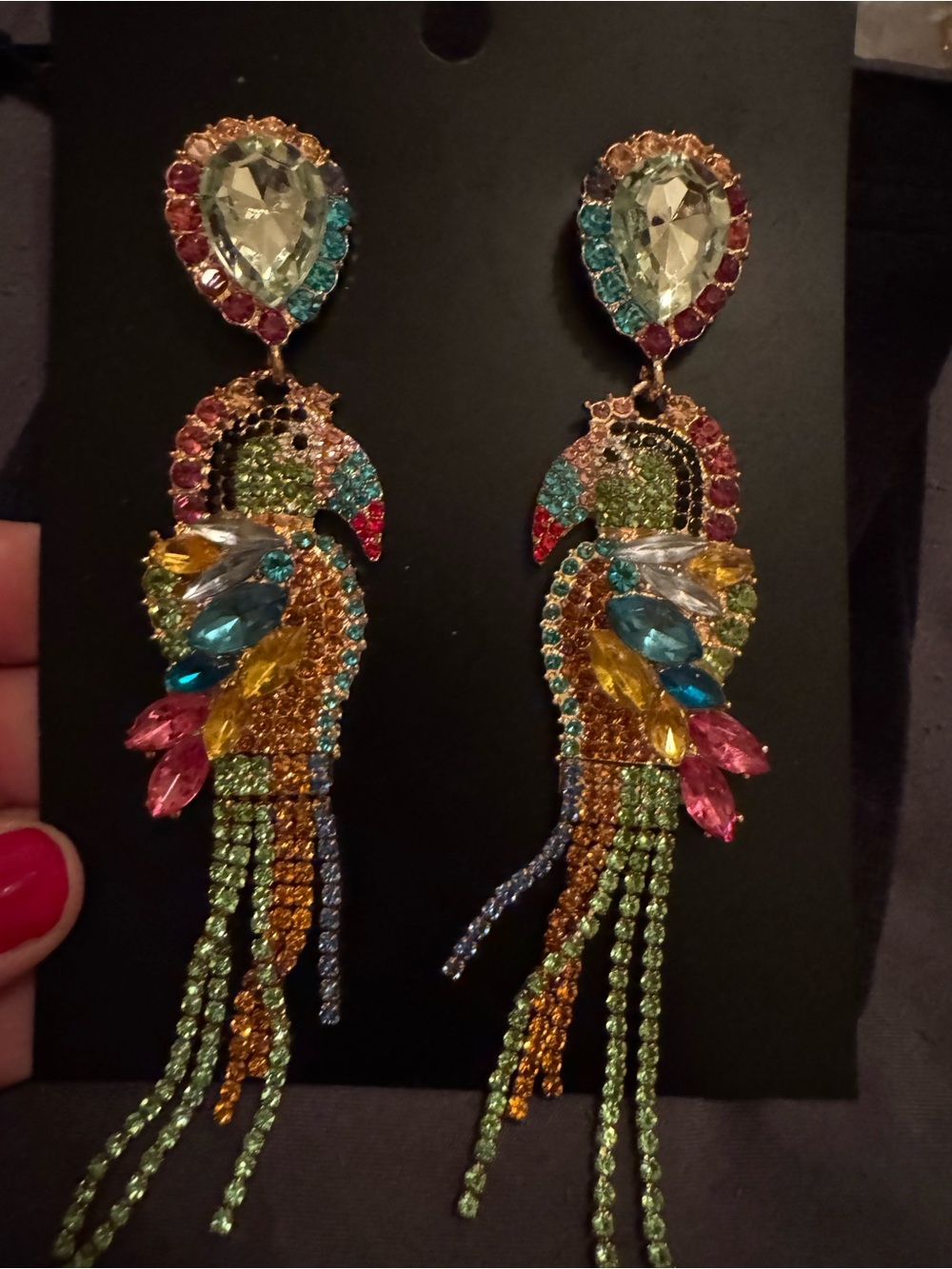 Multi-Color Crystal Parrot Drop Earrings